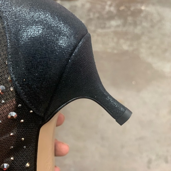 Women’s Crystal Embellished Kitten Heel Pumps in Black Mesh and Faux Leather - Picture 7 of 8